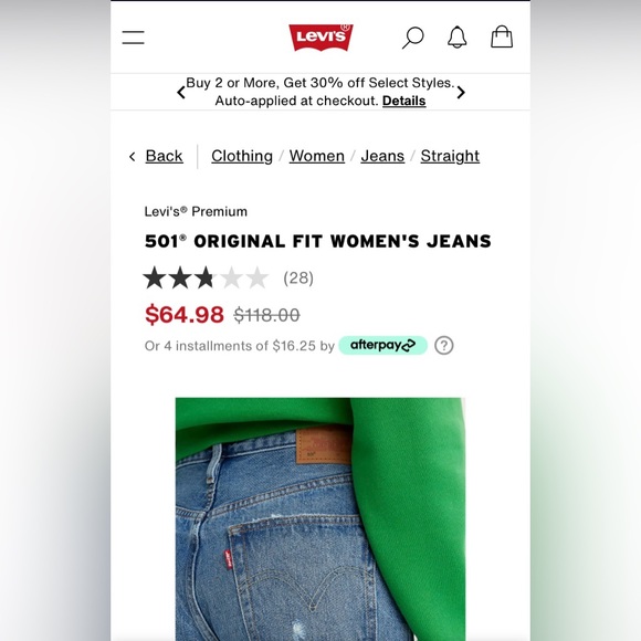 NWT - Levis 501 Size 29 Medium Wash - Picture 5 of 8